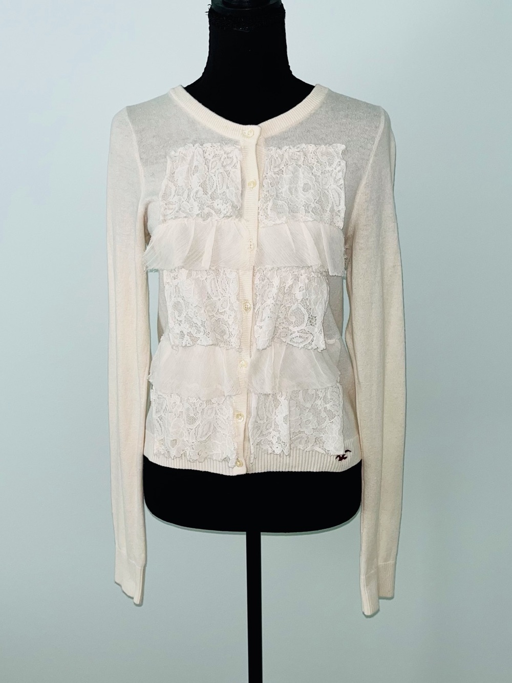Hollister Coquette Lace & Chiffon Ruffle Ivory long sleeve cardigan - Large
